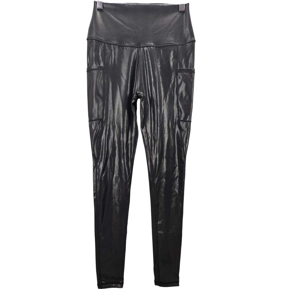 CVG Black Liquid Metallic High Waisted Leggings with Pockets Squat Approved S